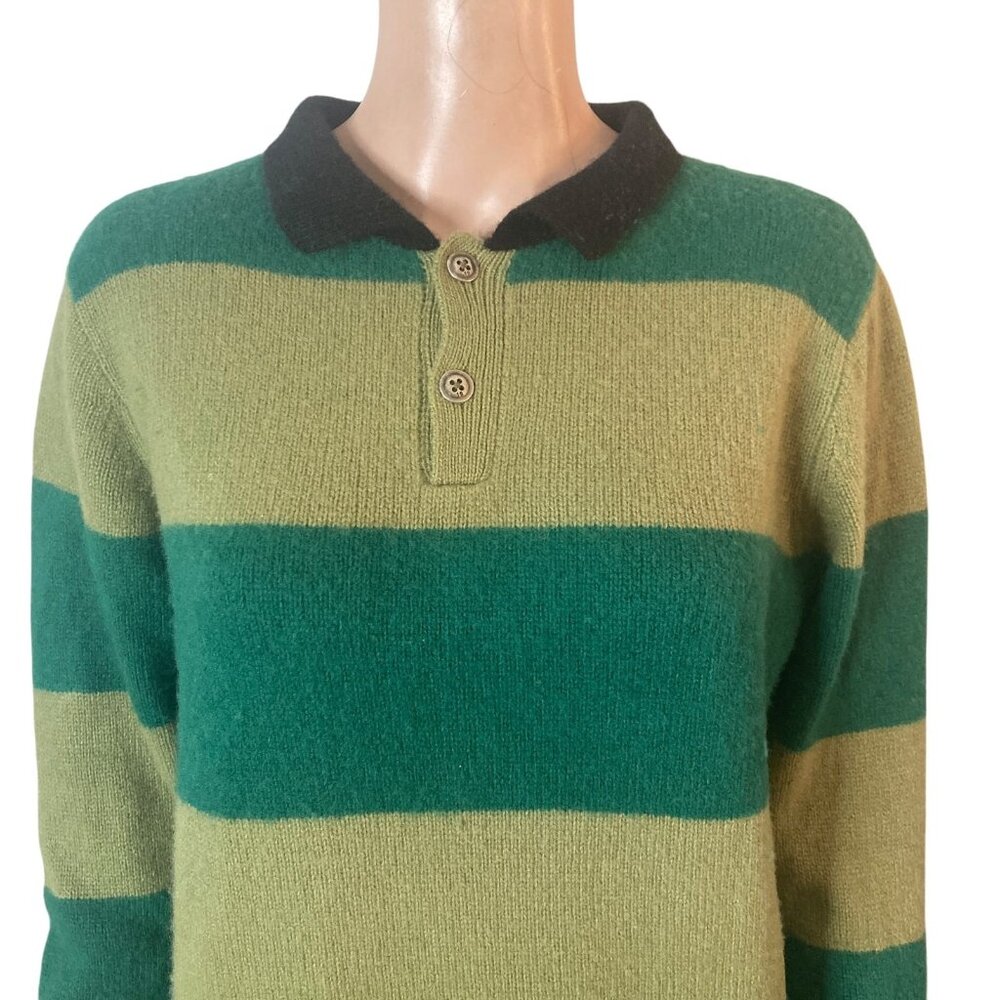 The Elder Statesman Sweater Mens Small 100% Cashmere Green Striped - Picture 8 of 11